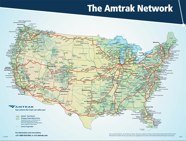 System map for Amtrak.