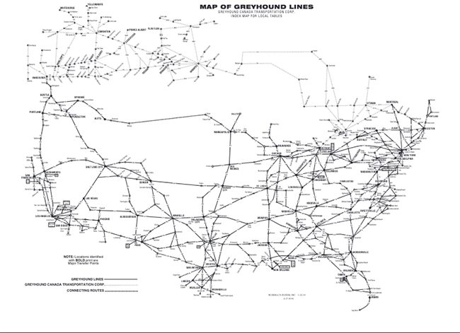 System map for Greyhound buses.