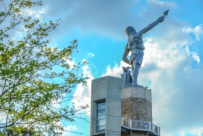 The world's largest cast iron statue of Vulcan, the Roman god of fire and forge, located in Vulcan Park in Birmingham, AL.