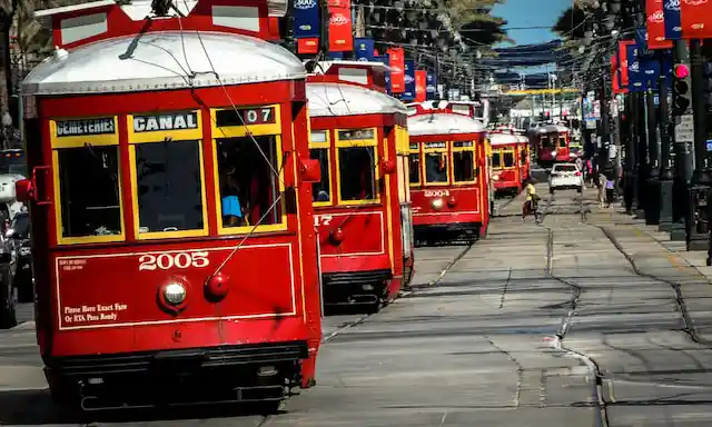 The streetcar line on Canal Street in downtown New Orleans.