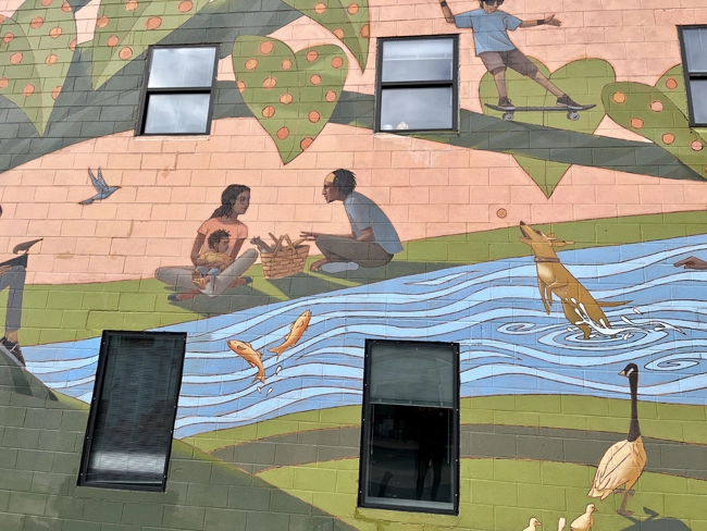 A mural in downtown Ann Arbor outside the Mary A Rackham Institute located at 210 S 5th Ave.