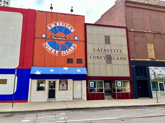 The entrances to both American Coney Island and Lafayette Coney Island in Detroit Michigan