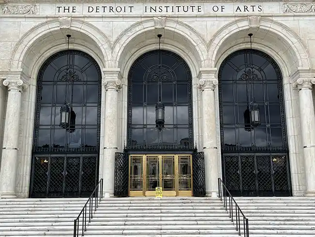 The entrance to the Detroit Institute of Arts in Detroit Michigan
