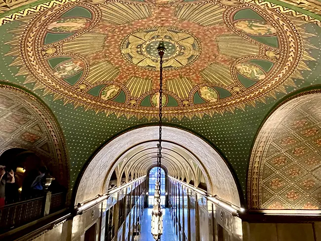 A painted ceiling inside the Fisher Building in the New Center district of Detroit Michigan