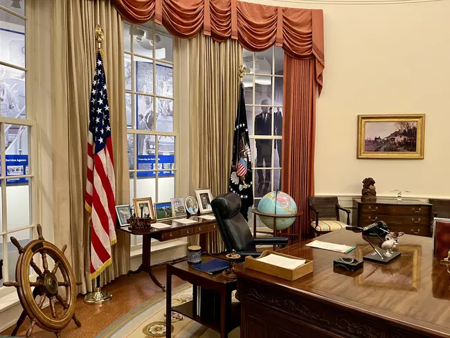 A reconstruction of the Oval Office when Gerald Ford was president. Seeing the Gerald R. Ford Museum is one of the best & fun things to do in Grand Rapids, MI!