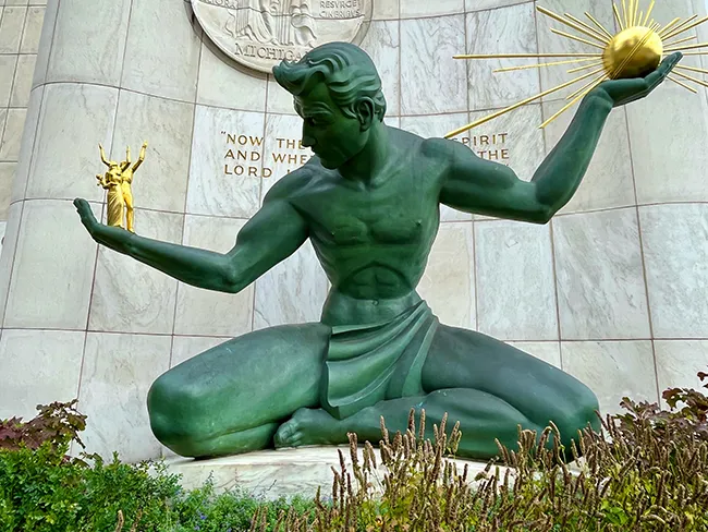 The Spirit of Detroit statue in downtown Detroit, MI.