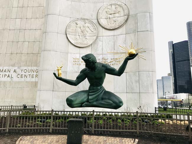 A famous statue in downtown Detroit called 'The Spirit of Detroit' 