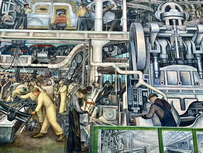The Detroit Industry Murals, which are a National Historic Landmark, inside the Detroit Institute of Arts in Detroit, MI