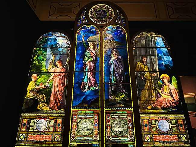 A stained glass masterpiece by American artist John La Forge inside the Manoogian Wing. Part of the American art section inside the Detroit Institute of Arts in Detroit, Michigan