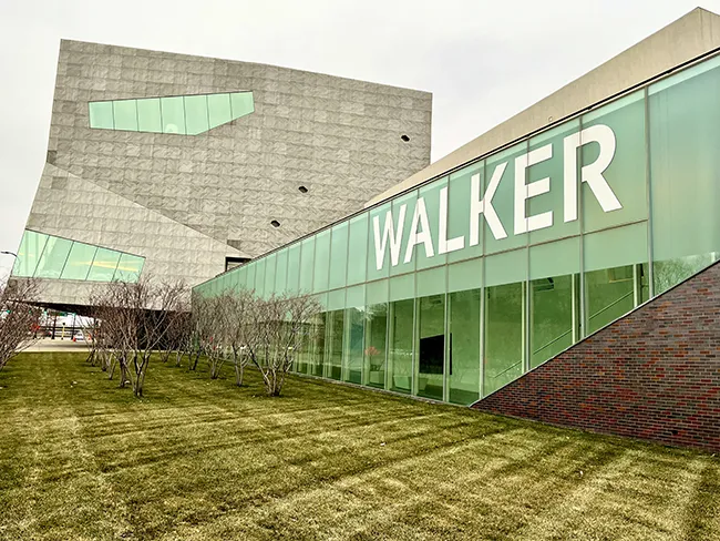 The outside of the Walker Art Center next to the Minneapolis Sculpture Garden in Minneapolis, MN