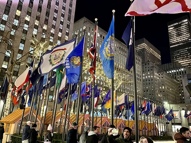 Flags of Rockefeller Center in Manhattan.