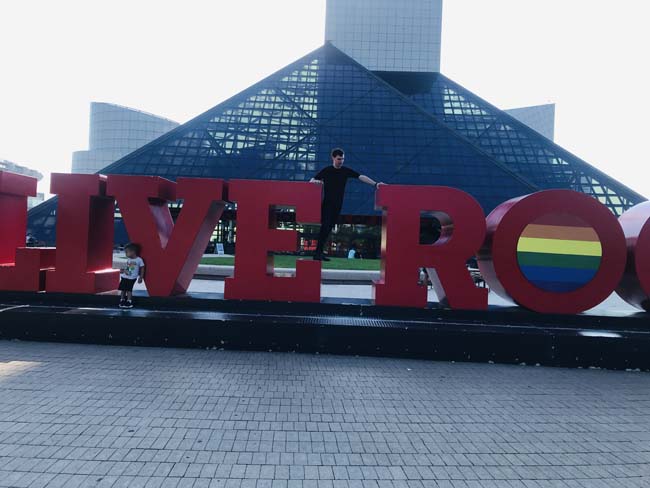 Outside the Rock n Roll Hall of Fame in downtown Cleveland, Ohio.