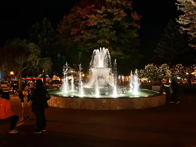 The fountain in Kellogg Park, in Plymouth's small yet exceptionally vibrant downtown.